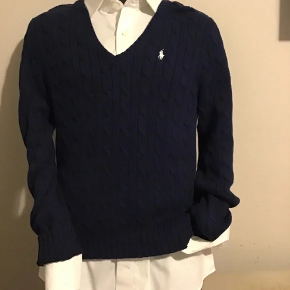 🔥🔥NEW CONDITION, CABLE KNIT SWEATER, POLO RALPH LAUREN, MEDIUM, UNISEX , BLUE - Picture 3 of 4